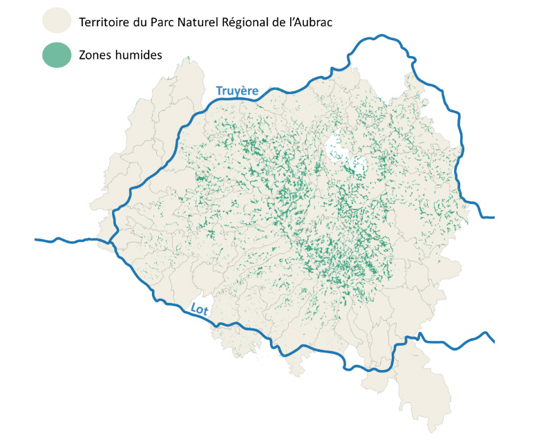 Carte des zones humides de l'Aubrac