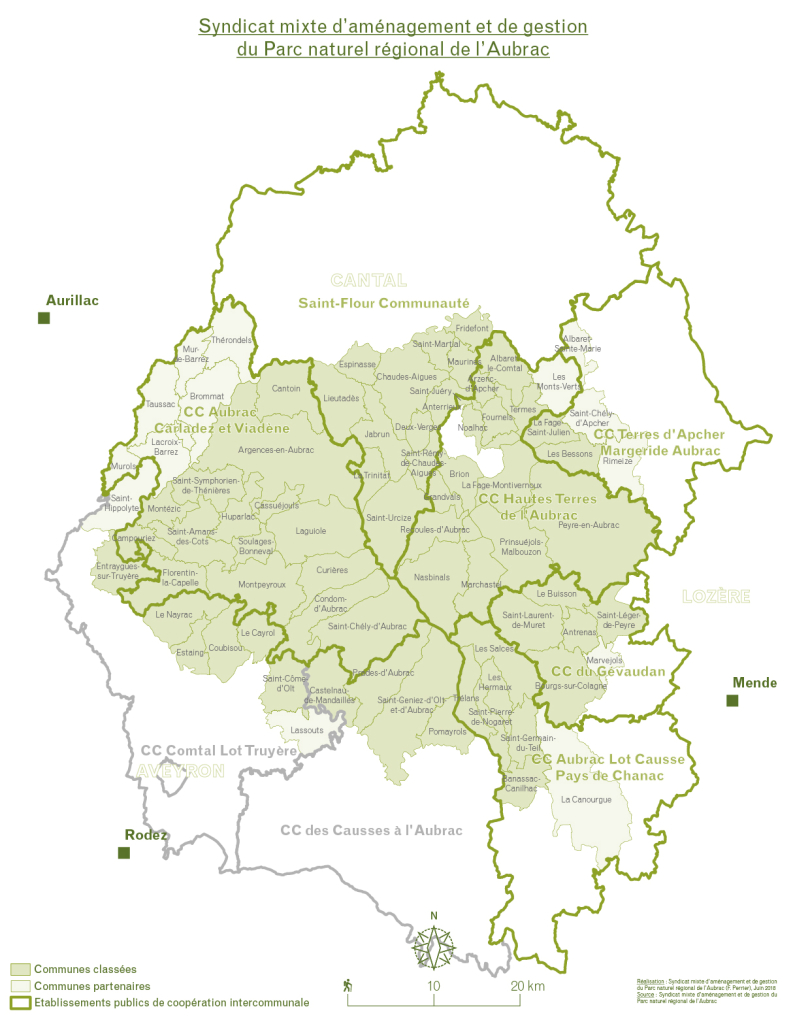 Carte administrative du PNR Aubrac