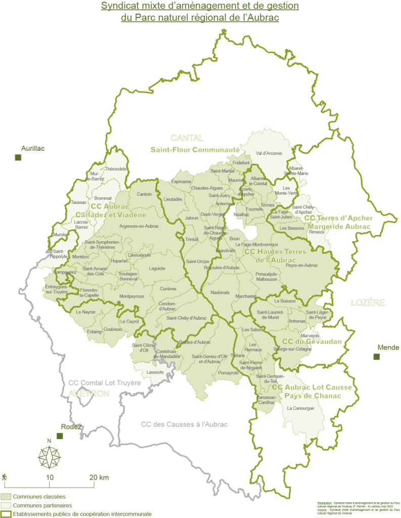 Carte administrative du PNR Aubrac