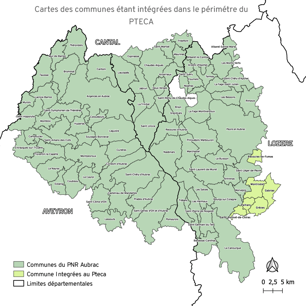 Territoire du Programme pour la Transition Énergétique et Climatique en Aubrac - PNR Aubrac