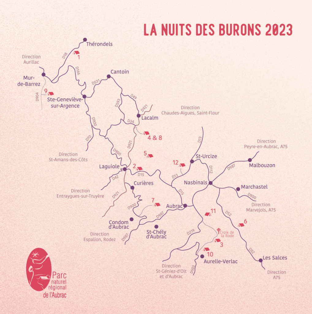 Carte de la Nuits des Burons 2023 - PNR Aubrac