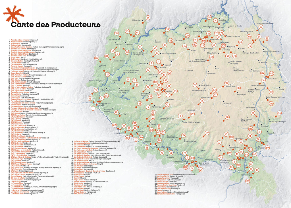 Carte des producteurs en vente directe - PNR Aubrac
