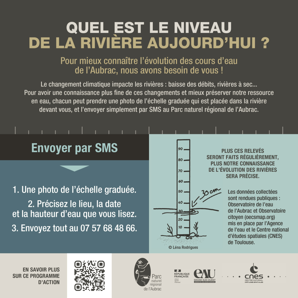 Panneau d'information pour participer à l'observation des cours d'eau de l'Aubrac - PNR Aubrac