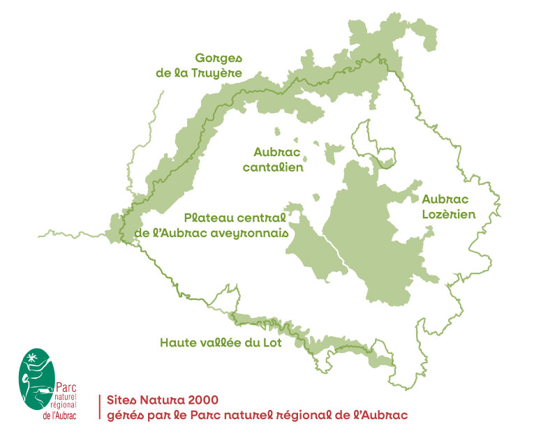 Sites Natura 2000 gérés par le Parc naturel régional de l'Aubrac