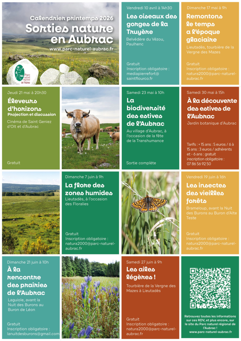 PNR Aubrac - Calendrier des sorties nature printemps 2026